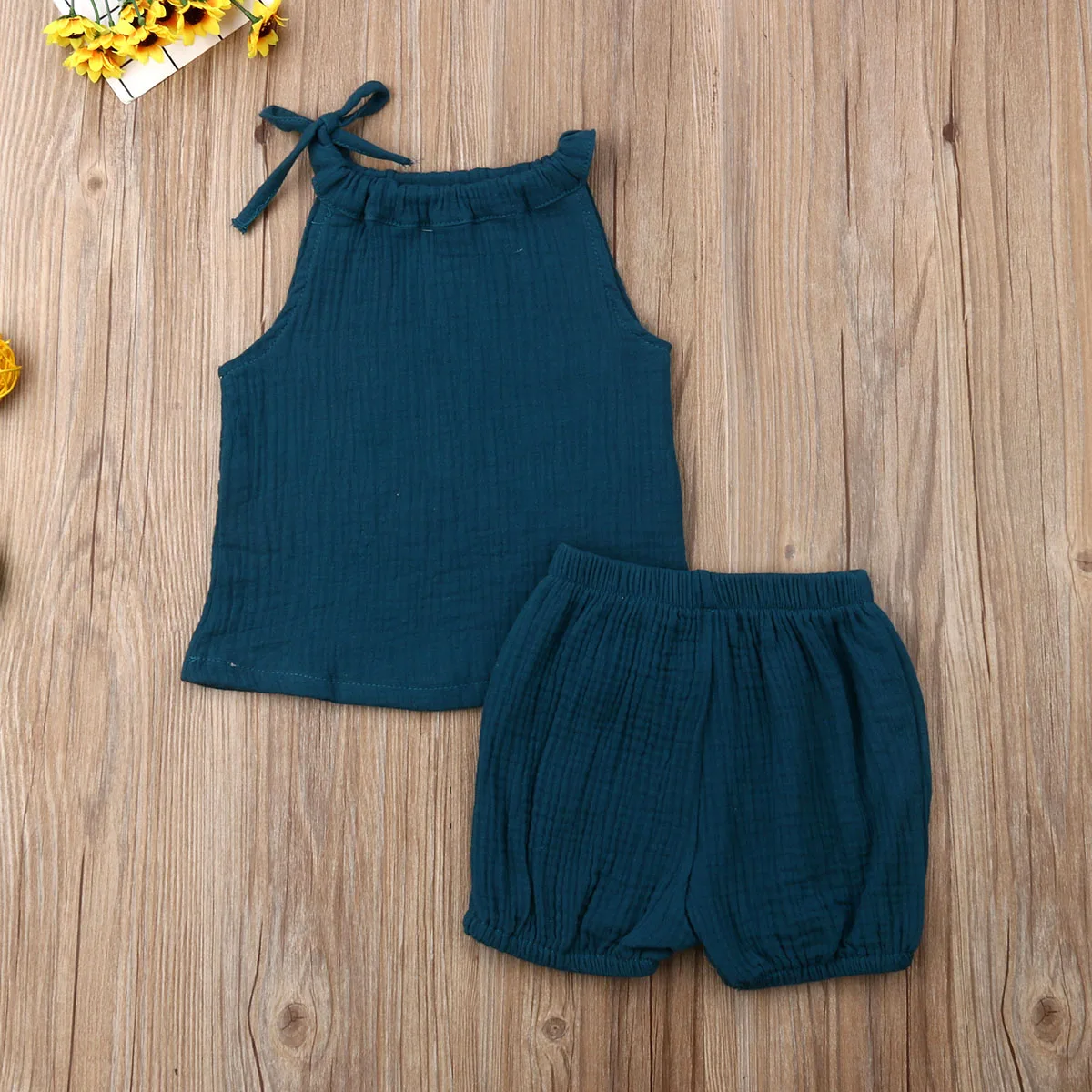 New 2PCS Toddler Baby Girls Ruffle Solid Vest Tops+Shorts Pants Outfits Summer Clothes Set | Мать и ребенок