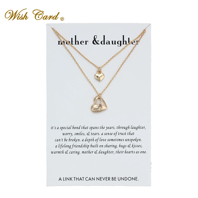 Wish Card ожерелье с золотыми сердечками и двойной цепочкой для мамы и дочки, подарок ювелирной дружбы с картой CN75