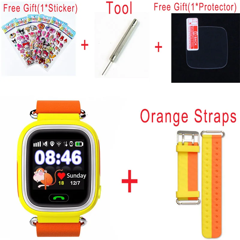 Orange add Strap Gps Q90 Детские умные часы для малышей, часы SOS, вызов, gps, Wi-Fi, трекер местоположения, Детские Безопасные умные часы с защитой от потери - Цвет: Orange add Strap