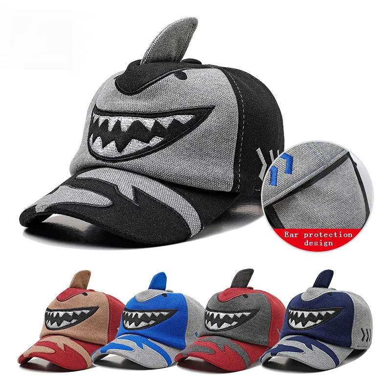 Бейсболка JAMONT Shark с мультяшным принтом Детская Зимняя кепка бейсболка теплые