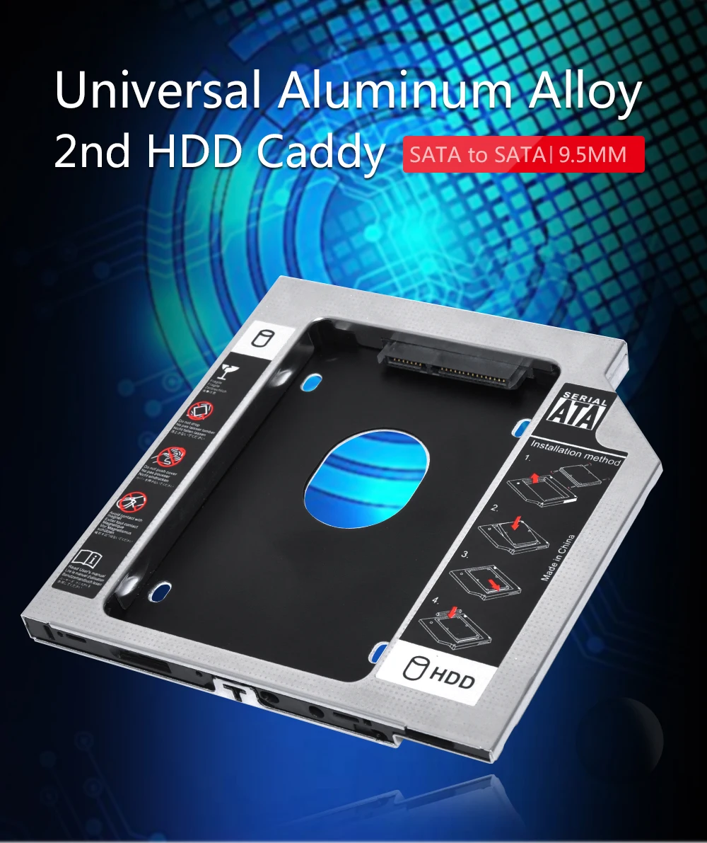 Sunvalley алюминиевый сплав 9,5 мм SATA To SATA 3,0 2nd hdd caddy 2," HDD SSD чехол для ноутбука DVD/CD-ROM Оптический отсек 10 шт./лот