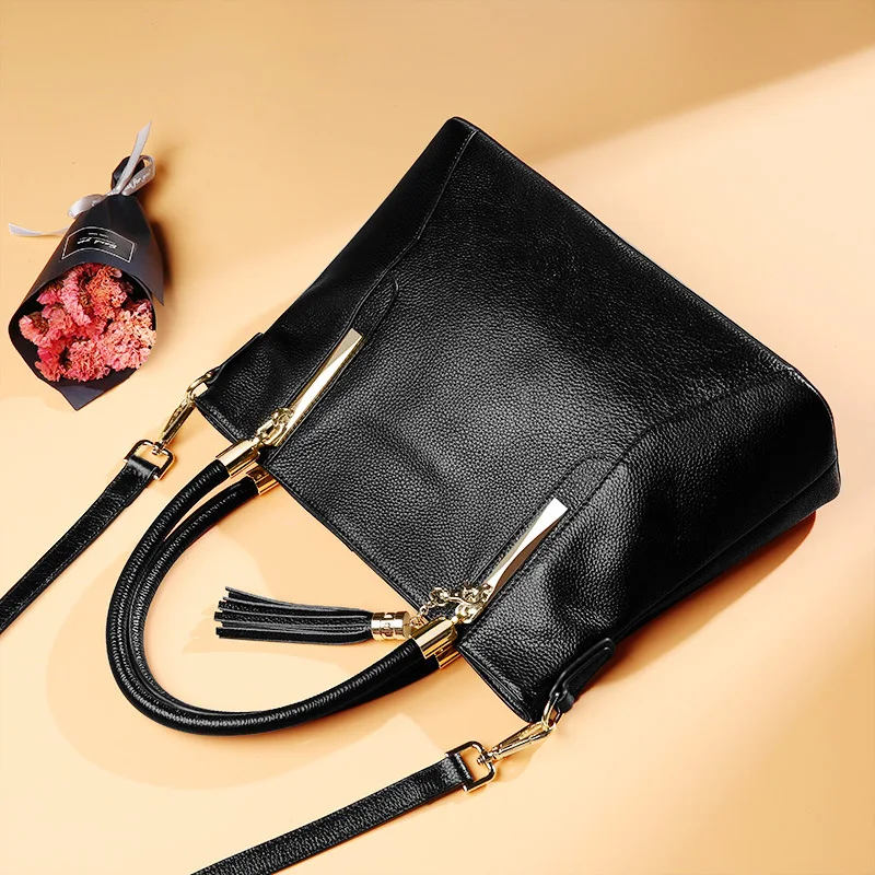 Новые женские большие сумки тоут из натуральной кожи сумка на плечо с кисточкой