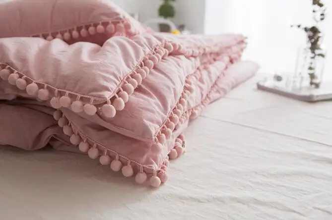 duvet cover220x240cm Однотонный простой пододеяльник, набор постельного белья с помпоном, пододеяльник для двойной кровати, наволочка для спальни - Цвет: duvet cover220x240cm