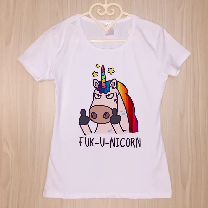 Kawaii/женские футболки с забавным единорогом, радугой, Fuk-U-Nicorn, Футболка Harajuku, футболка для девочек с мультяшным принтом, футболки, топы, PSTYLE - Цвет: 2
