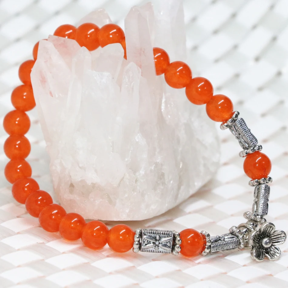 Натуральный красный браслет с круглыми бусинами растягивающийся для женщин 6 мм