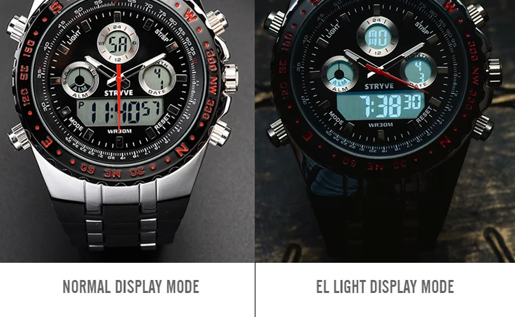 STRYVE Montre Homme многофункциональные спортивные часы для мужчин армейские военные светодиодный аналоговые часы S Shock Роскошные Мужские Цифровые кварцевые часы
