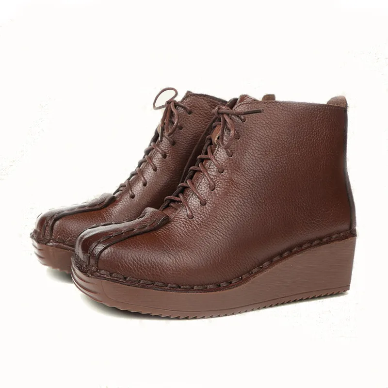XT00146-Brown Xiuteng/зимние женские ботинки из натуральной кожи; Новинка года; модные кожаные ботинки; бархатные ботинки на танкетке; женская обувь с высоким берцем - Цвет: XT00146-Brown