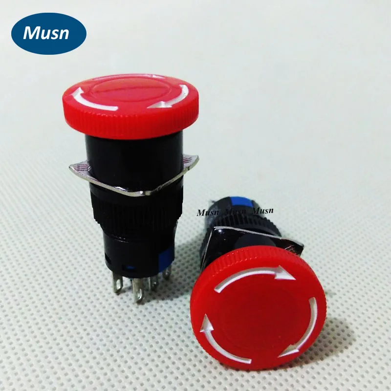 

10pcs/lot 16mm Mounting 2NO 2NC SPST Mushroom Emergency Stop Push Button Switch