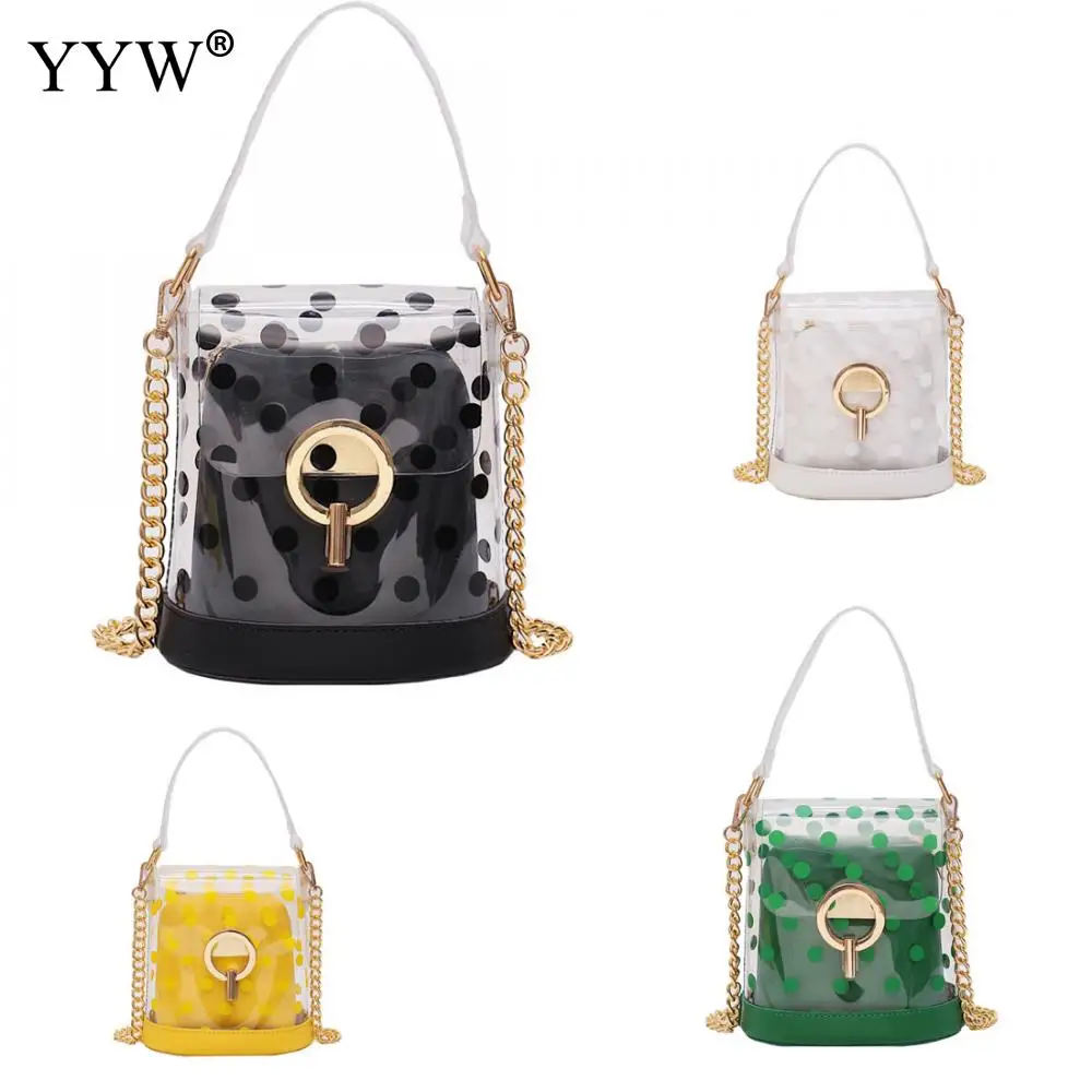 Летние желтые прозрачные сумки с узором в горошек модные повседневные женские