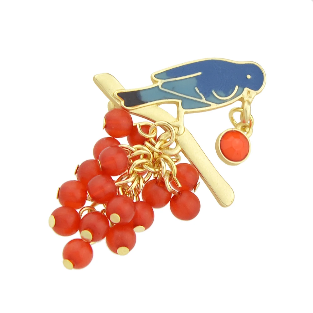 Jufee красные бусы винограда брошь золото Цвет Филиал синий эмаль птица модные