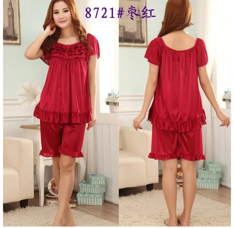 Женская ночная рубашка из искусственного шелка с коротким рукавом 125 см|sleepwear