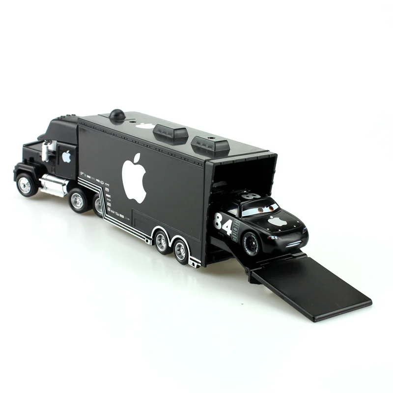 Disney Pixar Cars Black Apple Mack Truck + маленький автомобиль 1:55 металлическая игрушка литой Diecasts
