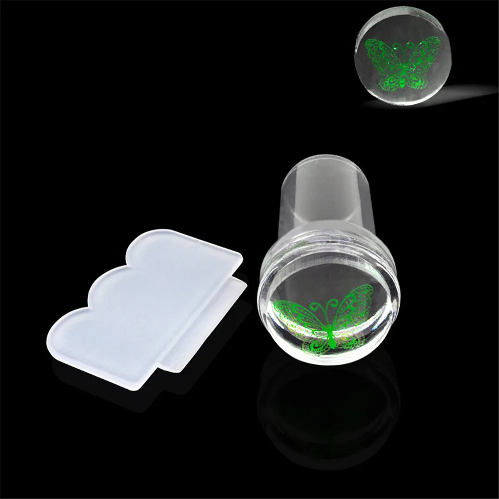 

Nail Art Templates Pure Clear Jelly Silicone Nail Stamping Plate Scraper with Cap Transparent 2.4cm Nail Stamp Nail Art Set 1 PC