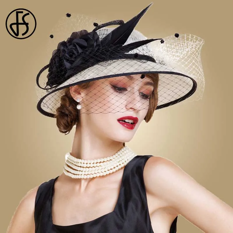 Женская шляпка с цветами FS белая бежевая широкими полями|church hats|hat with veilkentucky derby |