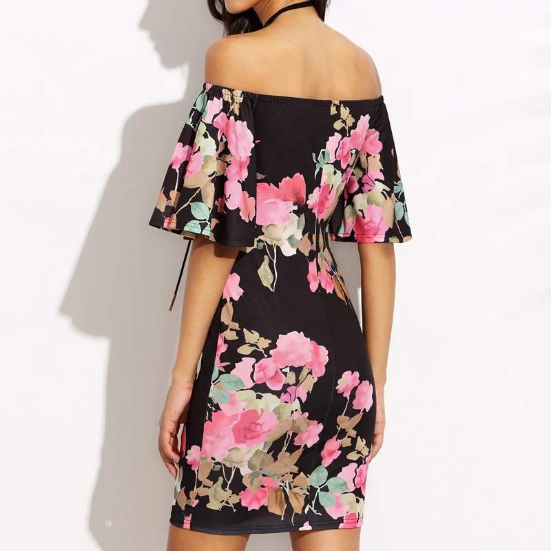 Летние Тонкий Bodycon платье 2017 одежда женские Короткие Flare рукавом многоцветный