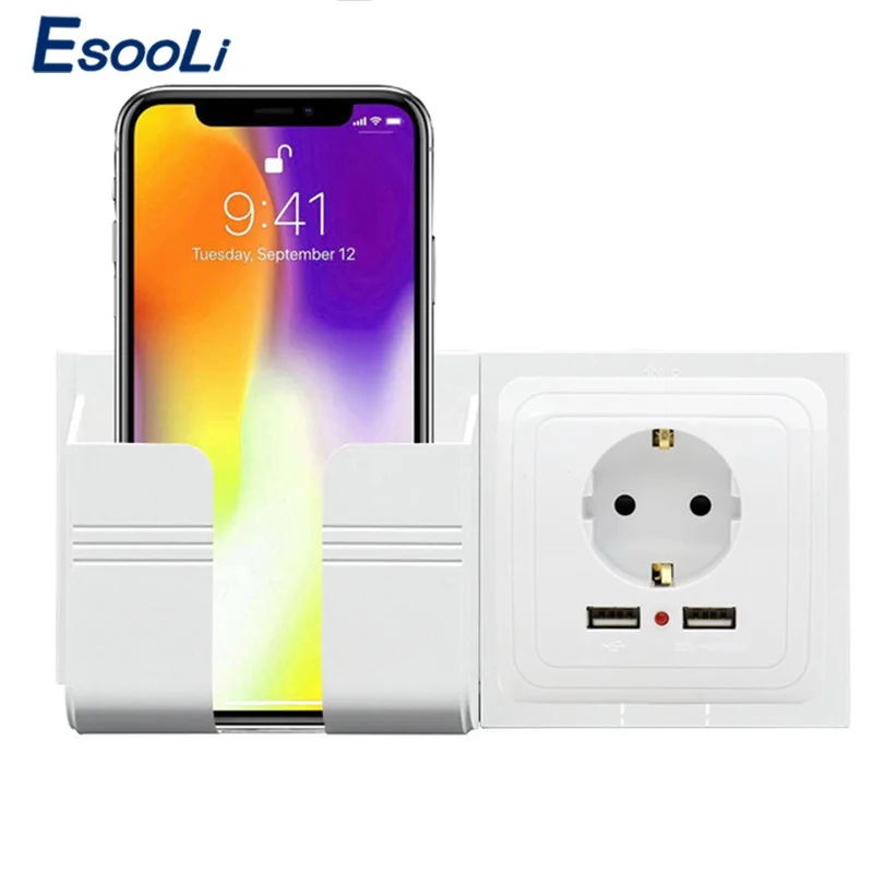Esooli умный дом настенная розетка 16A ЕС стандартный отвод с 2400mA двойной USB порт зарядного устройства для мобильного супер питания