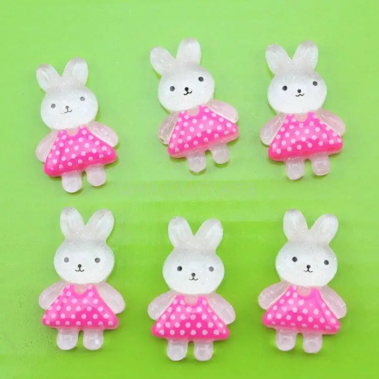 

200 pcs assorted Resin pink glitter kawaii rabbit Bunny cabochons 25mm free shipping