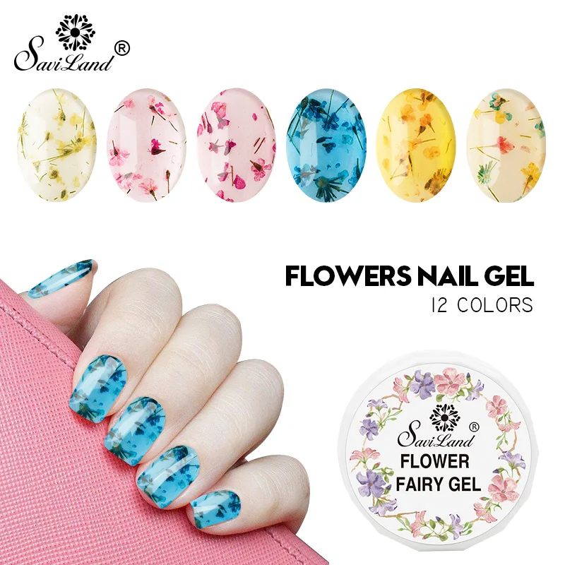Saviland Floral Uv Gel 3D DIY Desgin Natural Fairy Nail Gel Polish Paint Dried Flowers Nail Art Glue Varnish Lucky Gel