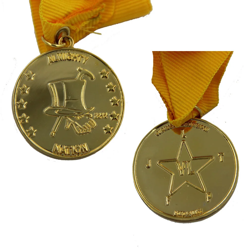 

medals High Quality Metal Souvenir Medal cheap cheap metal Gold Medal with yellow tapes