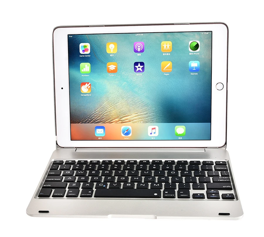 Алюминиевый сплав чехол s для Apple iPad Pro 9,7 дюйма Air 2 беспроводной Bluetooth чехол для клавиатуры с подставкой раскладушка откидная крышка+ пленка
