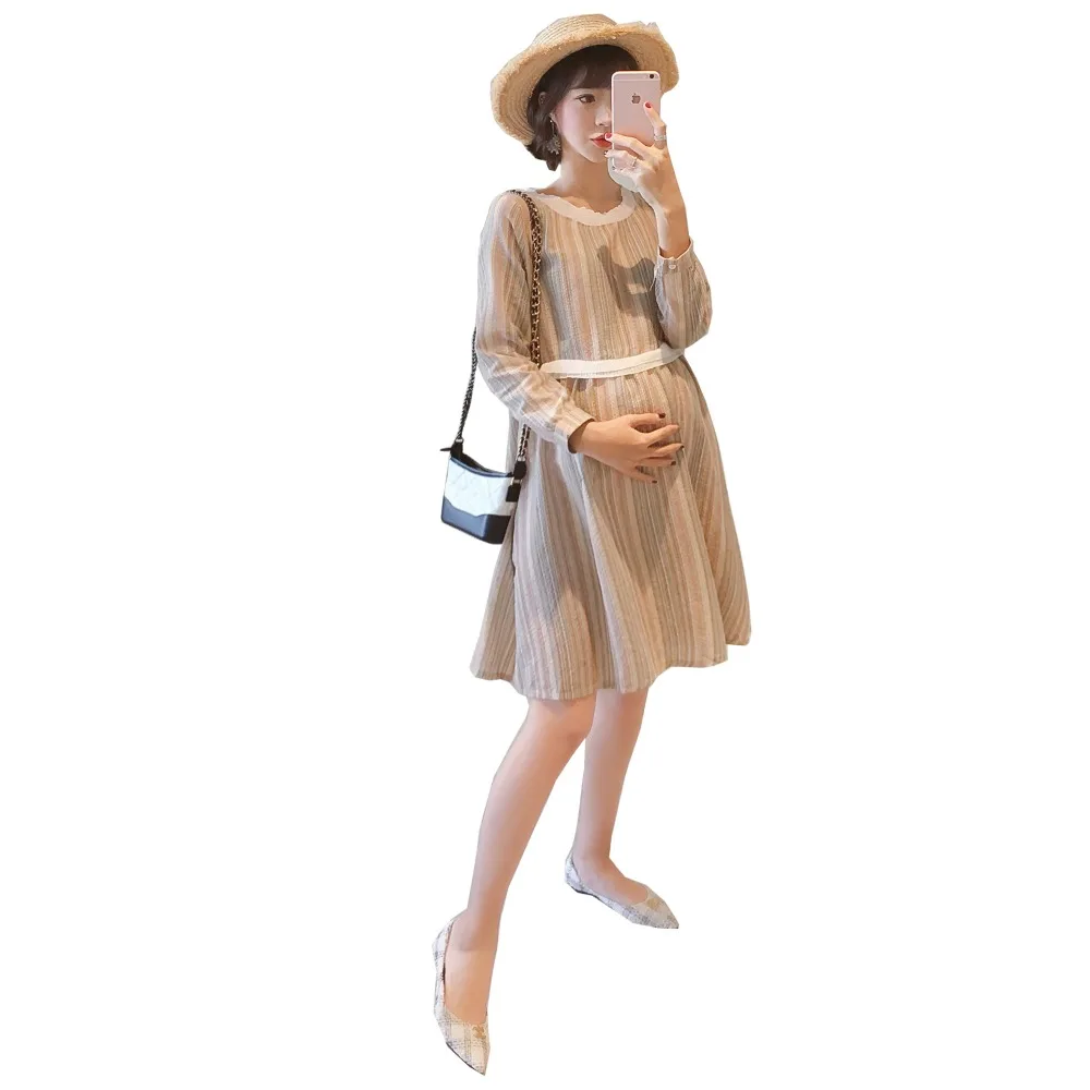 2019 Новое поступление лето платье для беременных женские Элегантный Полосатый