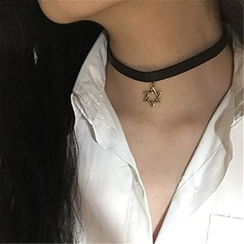 Женское ожерелье с подвеской в стиле Харадзюку Звезда Давида черное бархатное