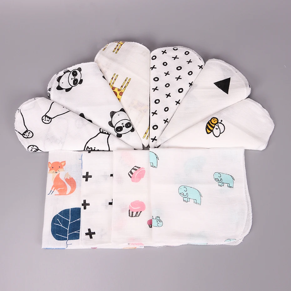 10 шт., Детские Мультяшные полотенца, носовой платок, хлопковое муслиновое полотенце, носовые платки, двухслойные носовые платки 28X28 см