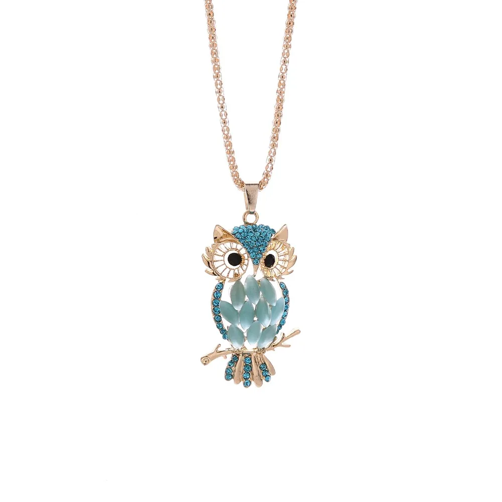 Drop Shipping Vintage Owl Design Rhinestones Crystal Pendant Necklaces Women Sweater Chain Necklace Jewelry Clothing Accessories | Украшения