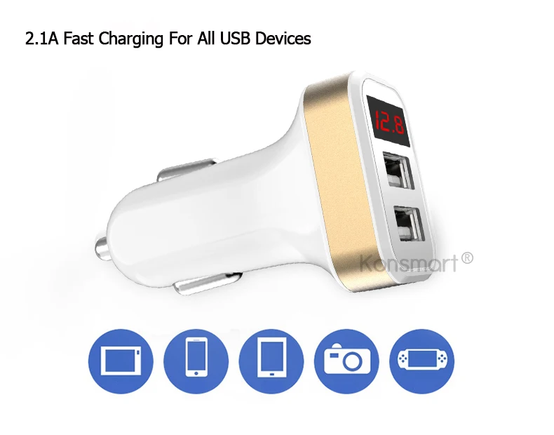 KONSMART 2.1A зарядка двойной зарядное устройство USB адаптер с светодиодный дисплей для iPhone 7 6s 5s samsung huawei Xiaomi zte мобильных телефонов