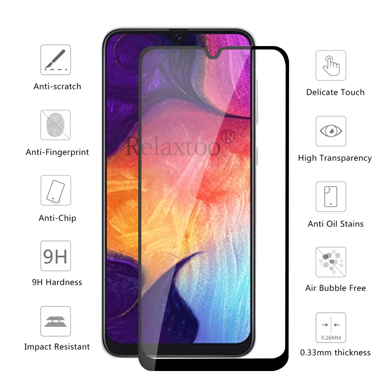 Закаленное стекло с полным покрытием для Samsung A50 защитное защита экрана Sumsung Galax A 50