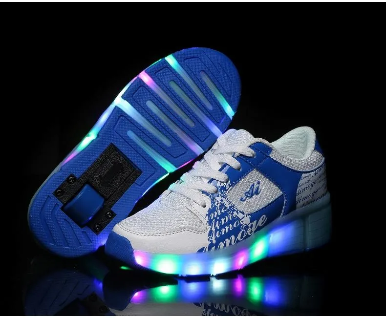 Eur27-37 Heelys Jazzy Junior Girls&boys LED Light Heelys Roller Skate Shoes for Children&kids Sneakers with Wheels Shoes