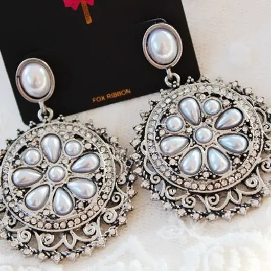 Free Shipping 2.2'' Hyperbolic Palace Noble Round Pearl Crystal Flower Lady Earrings | Украшения и аксессуары