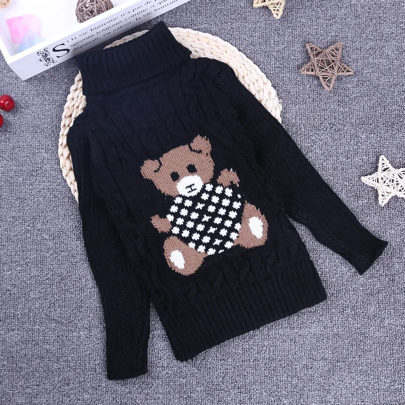 Свитер для мальчиков и девочек с мультяшным медведем однотонный мягкий теплый