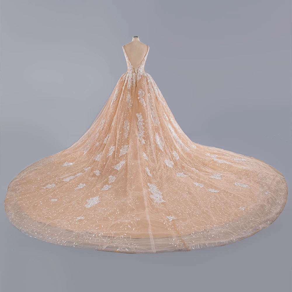 2019 sparkling shinny bridal dress ball gown wedding dress Royal Train Bridal Gown Wedding Gowns white vestido de noiva