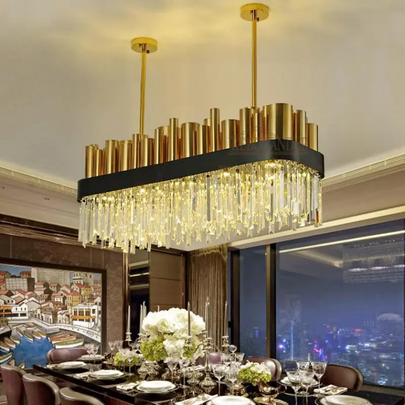 

Ресторанная квадратная хрустальная лампа, современное освещение, креативная вилла, гостиная, гостиная, бронзовая светодиодная люстра, крис...