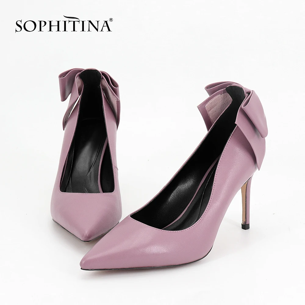 SOPHITINA/брендовые туфли-лодочки с острым носком Элегантные Фиолетовые женские туфли на высоком тонком каблуке 9 см новые женские туфли-лодочки из овечьей кожи с бантом-бабочкой MC44