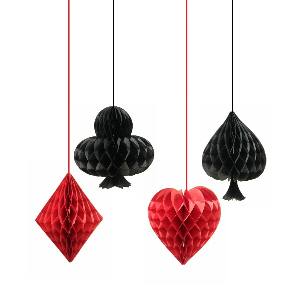 

4pcs Casino Theme Birthday Party Decoration Hanging Poker Honeycomb Las Vegas Themed Baby Shower Party Casino Backdrop Supplies