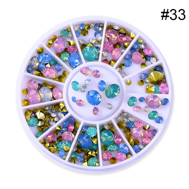 pattern33 Смешанный цветной блеск камень ногтей горный хрусталь маленькие бусины разной формы Маникюр 3D украшение для ногтей в колеса аксессуары - Цвет: pattern33