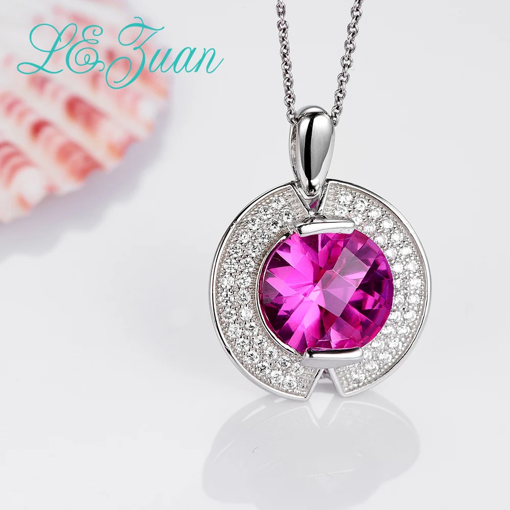 L & цзуань блестящие 925 Стерлингового Серебра Подвески 6.9ct Розовый Камень