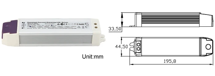 Диммируемый светодиодный драйвер 30 ~ 55 Вт алюминиевый корпус ТРИАК источник