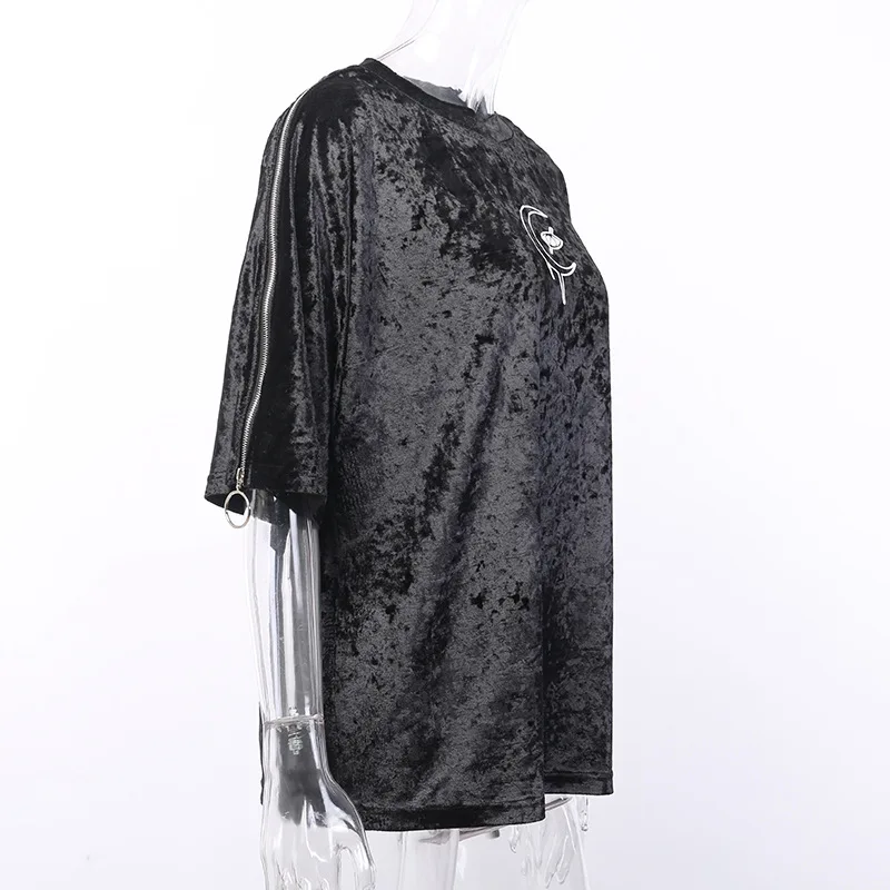 Бархатная женская футболка Vestidos свободные готические футболки топы модный принт
