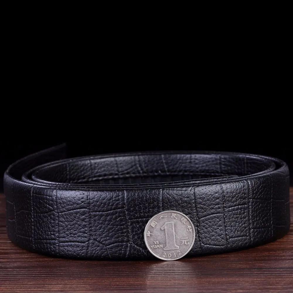 Mens Bamboo Pattern Leather Belt Men Without Buckle Black Faux Waist Belts No Automatic Strap Waistband | Аксессуары для одежды