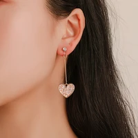 tassel rhinestone eardrops golden alloy pink dazzling heart dangle drop earrings for women