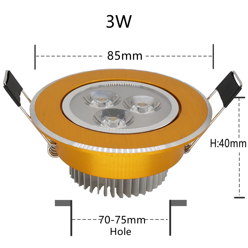Dimmable 3 Вт круглый высокомощный светодиодный встраиваемый потолочный светильник