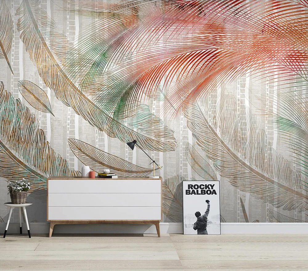 

Custom wallpaper Vintage feather line sofa background wall