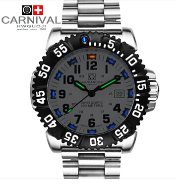 200 м водонепроницаемый дайвинг часы кварцевый механизм Ronda трития освещения