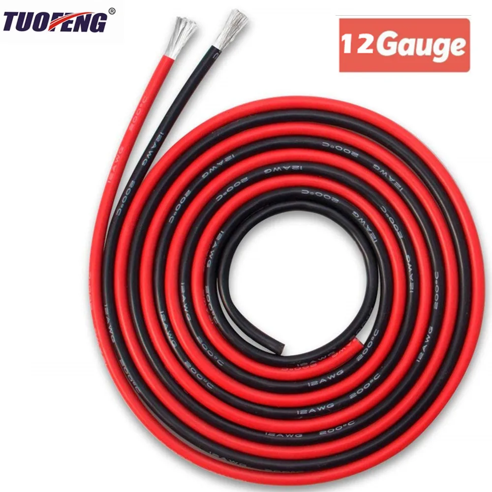 12AWG силиконовый провод мягкий и гибкий красный и черный соединительный кабель многожильный луженый медный провод устойчив к высоким температурам