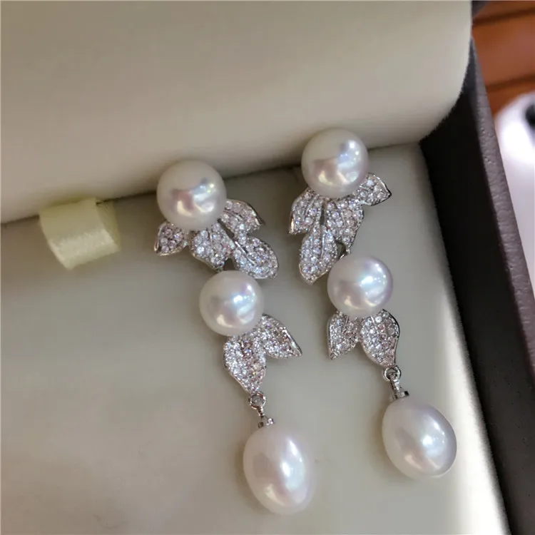 Серьги подвески с натуральным пресноводным жемчугом|drop earrings|drop leaf earringsleaf drop earring |