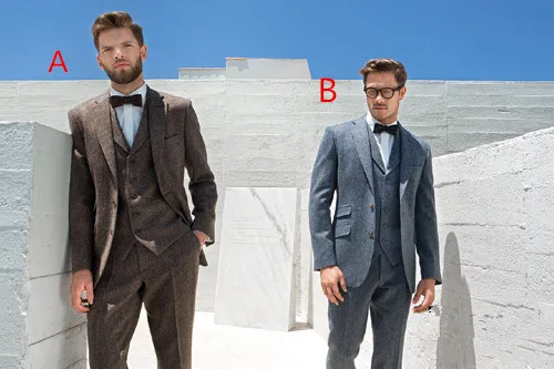 Новинка 2017 дизайнерский твидовый мужской костюм коричневого и серого цвета