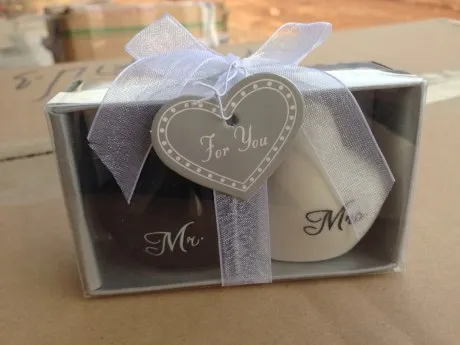 Heart shaped "Mr.&Ms." salt and pepper shaker wedding gifts for guest free shipping 200pcs=100sets/lot to US CAN | Дом и сад